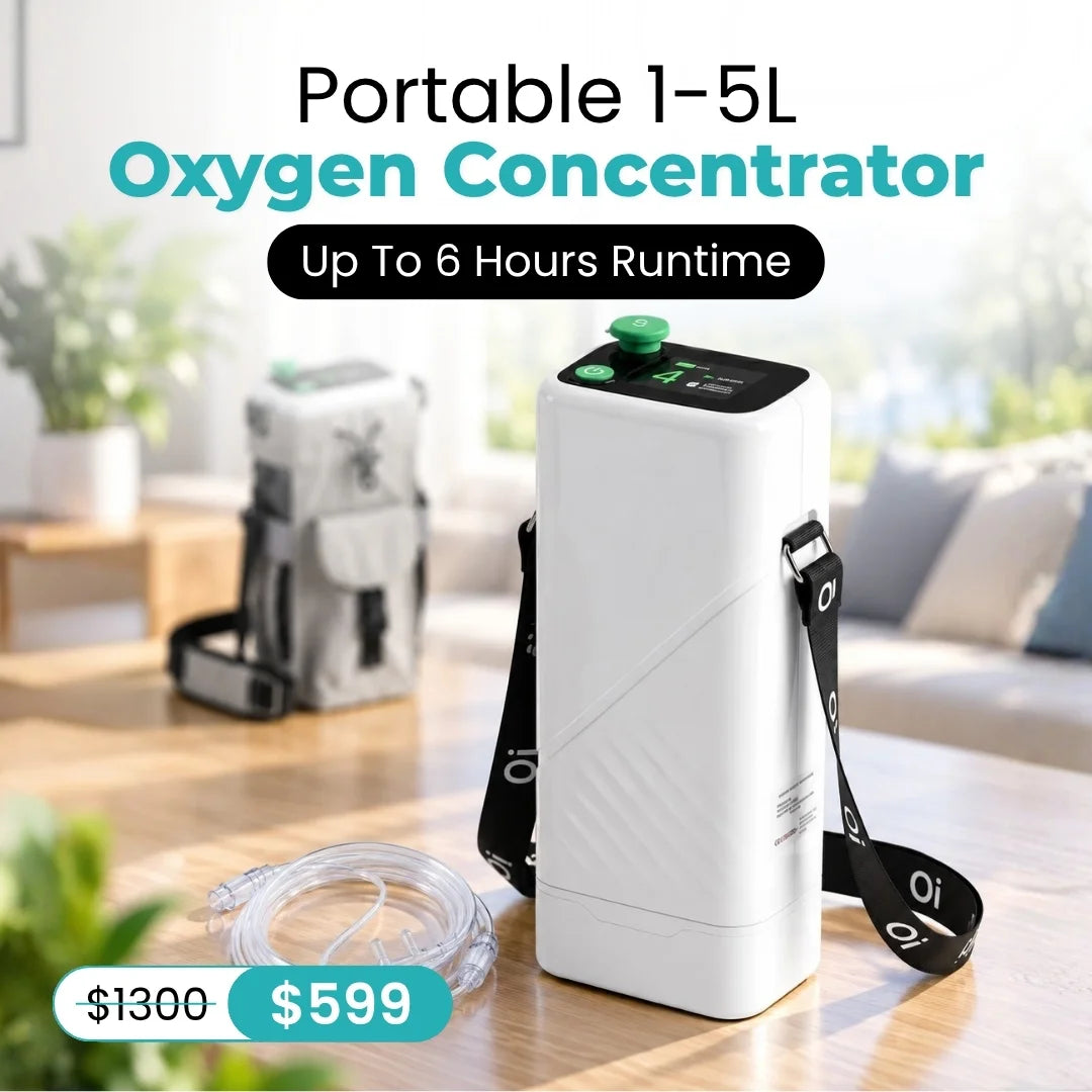 Portable Oxygen Concentrator for Home & Travel | 1-5L Pulse + Active Flow | 95% Purity