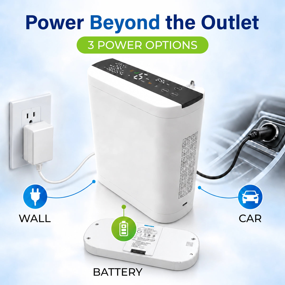 1-10L Portable Oxygen Concentrator for Home, Car & Travel | 90% ±6% O₂ Purity | Up to 12-Hour Battery Life