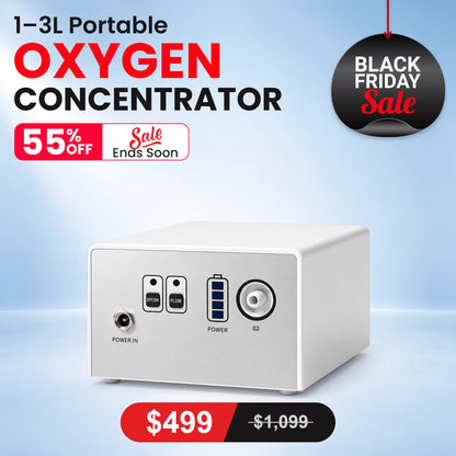 1-3L/Min Portable Oxygen Concentrator | 10-12 Hours Continuous Flow Battery Life | Free Carry Bag