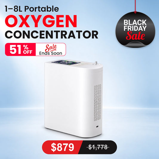 1–8L Portable Oxygen Concentrator for Home & Travel | Pulse + Constant + Continuous Flow | ≥90% O₂ Purity | Up to 24-Hours Battery Life