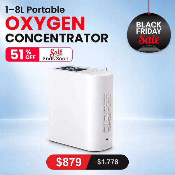 1–8L Portable Oxygen Concentrator for Home & Travel | Pulse + Constant + Continuous Flow | ≥90% O₂ Purity | Up to 24-Hours Battery Life