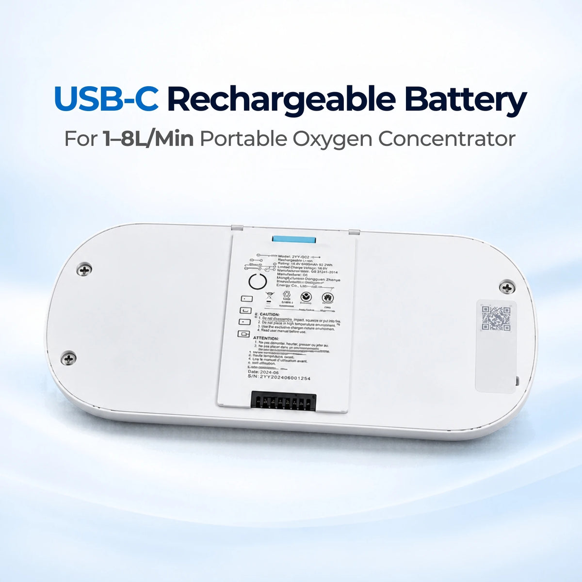 USB-C Rechargeable 18 Cell Battery for 1-8L/Min Portable Oxygen Concentrator
