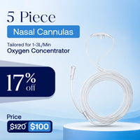 Additional 5 Pieces Nasal Cannulas For 1-3L/Min Portable Oxygen Concentrator | Soft PVC Tubing