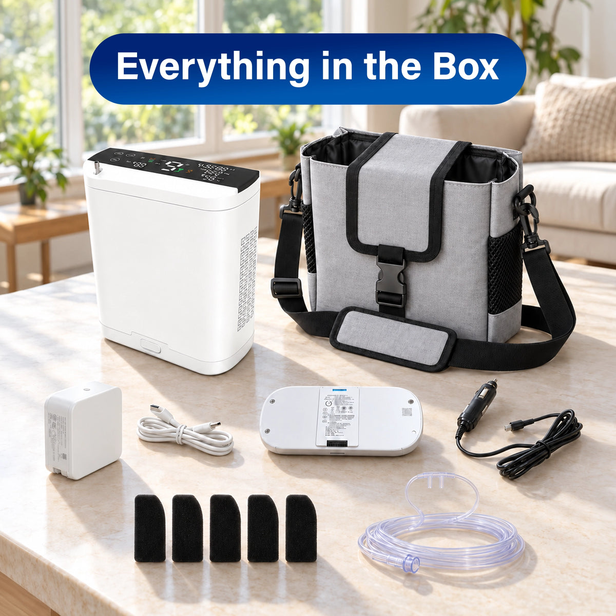 1-10L Portable Oxygen Concentrator for Home, Car & Travel | 90% ±6% O₂ Purity | Up to 12-Hour Battery Life