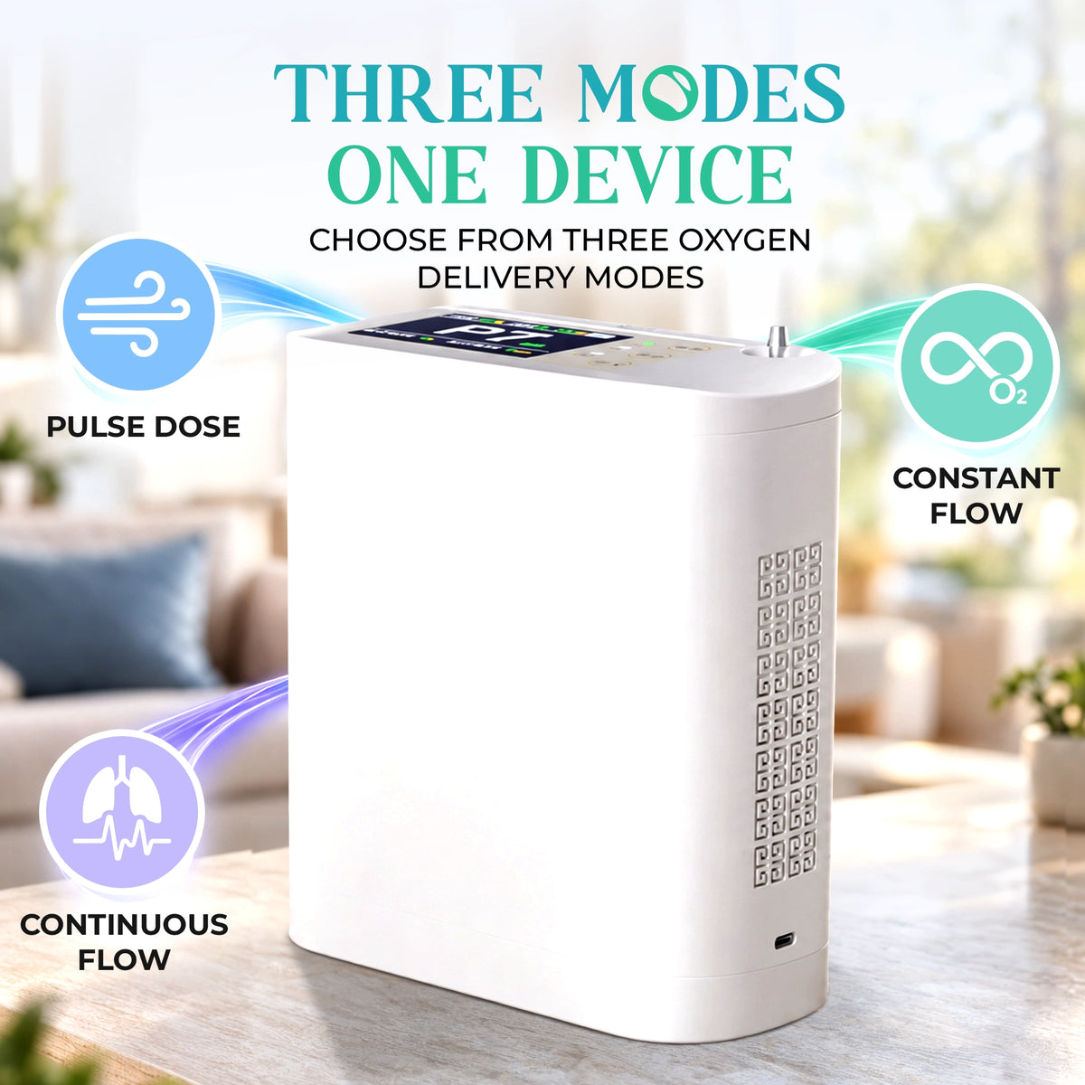 1–8L Portable Oxygen Concentrator for Home & Travel | Pulse + Constant + Continuous Flow | ≥90% O₂ Purity | Up to 24-Hours Battery Life