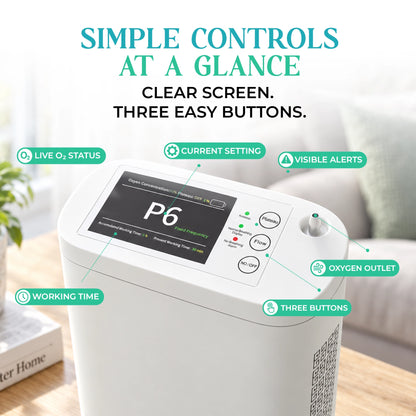 1–8L Portable Oxygen Concentrator for Home & Travel | Pulse + Constant + Continuous Flow | ≥90% O₂ Purity | Up to 24-Hours Battery Life
