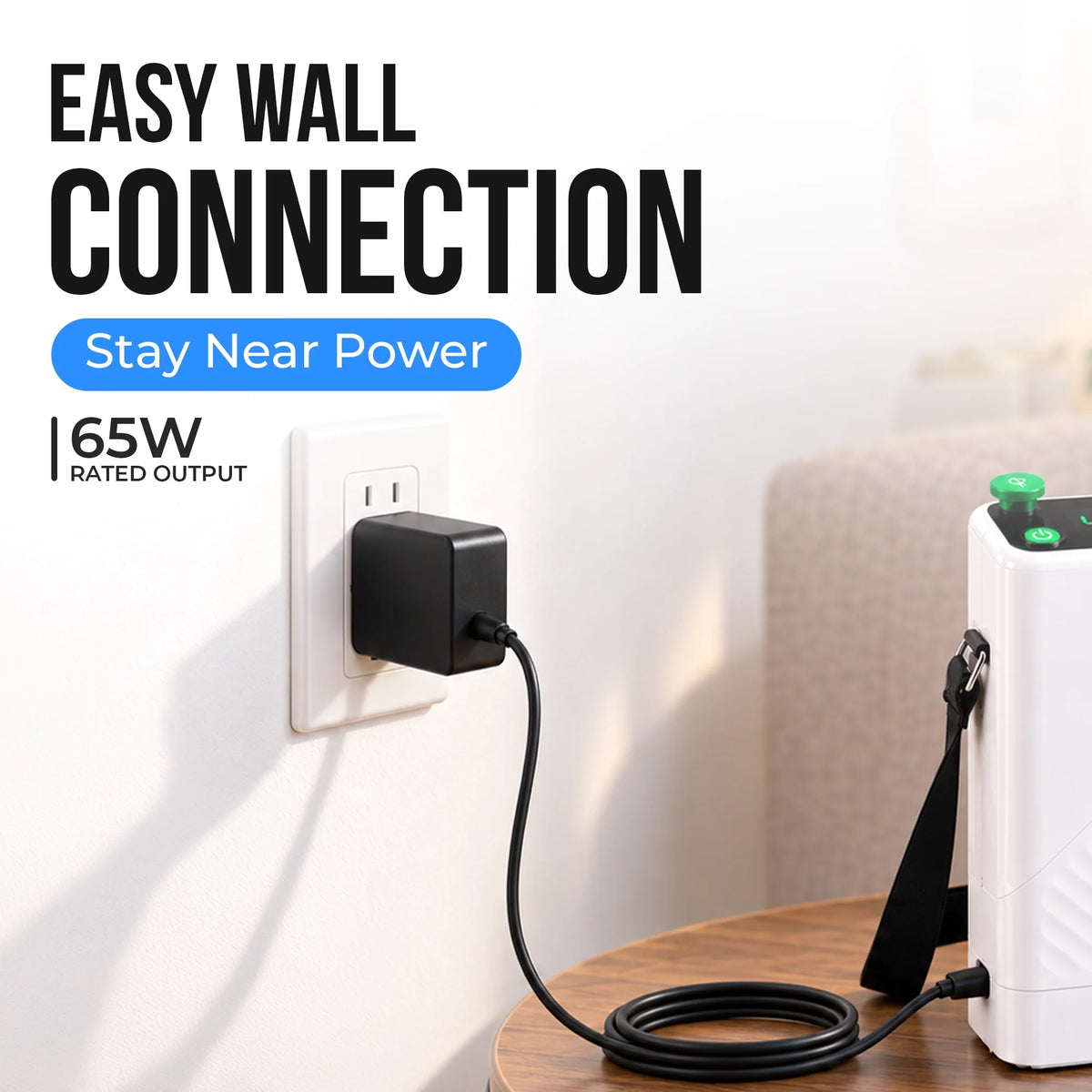 65W Wall Power Adapter for 1–5L Portable Oxygen Concentrator