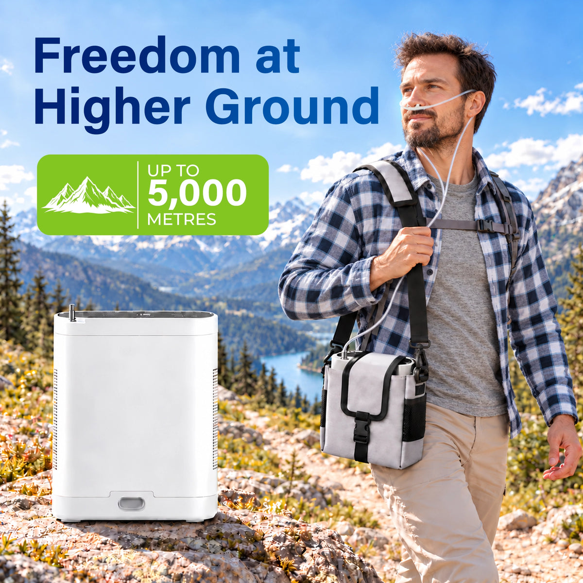 1-10L Portable Oxygen Concentrator for Home, Car & Travel | 90% ±6% O₂ Purity | Up to 12-Hour Battery Life
