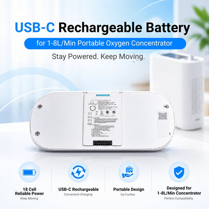 USB-C Rechargeable 18 Cell Battery for 1-8L/Min Portable Oxygen Concentrator