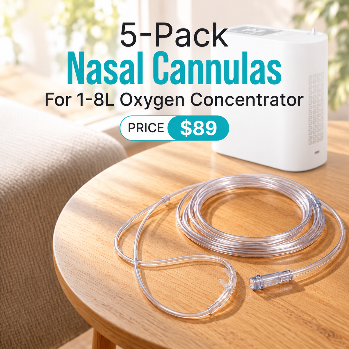 5-Pack Nasal Cannula for 1–8L Portable Oxygen Concentrator